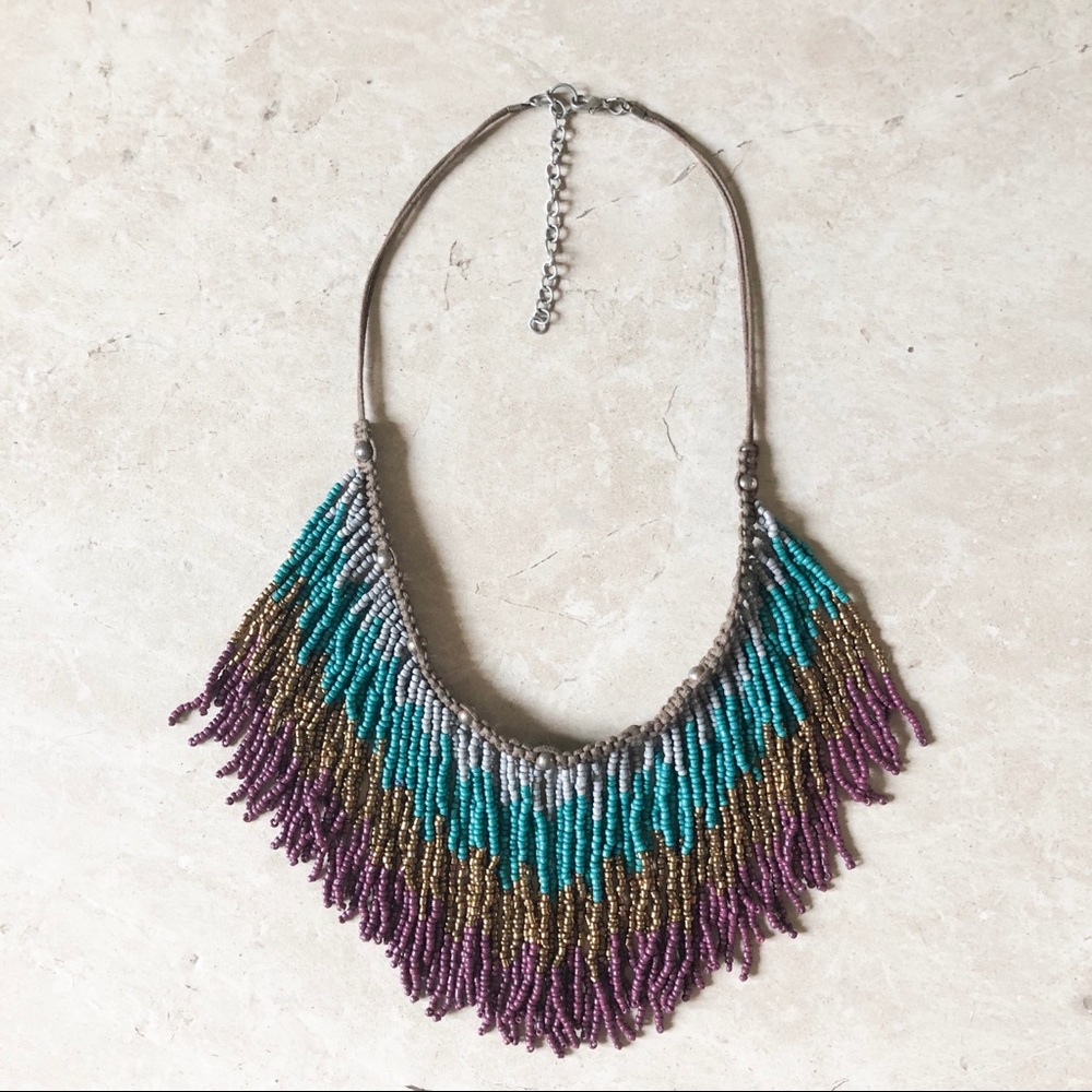 Ombré fringe beaded necklace bib